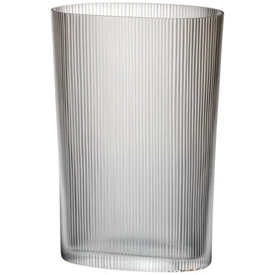 Pre-owned Carlo Moretti Ovale Millemolature  Murano Contemporary Clear Glass Vase In Transparent