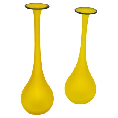Pre-owned Carlo Moretti Pair, Mid-century Modern Translucent Blue And Yellow Satin Glass Bud Vase, Italy