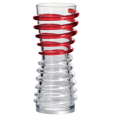 Pre-owned Carlo Moretti Polari  Contemporary Murano Red And Clear Glass Table Led Lamp/vase