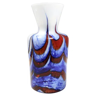 Pre-owned Carlo Moretti Postmodern Red, White And Blue Murano Glass Vase By , Italy