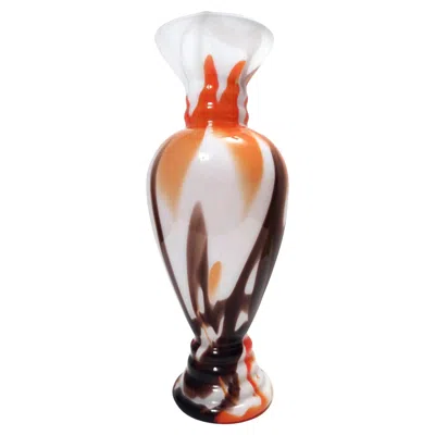 Pre-owned Carlo Moretti Postmodern White, Orange And Brown Murano Glass Vase By , Italy