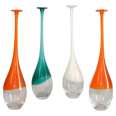Pre-owned Carlo Moretti Set 4  Style Blown Colorful Art Glass Bud Vase Mid-century Modern In Transparent