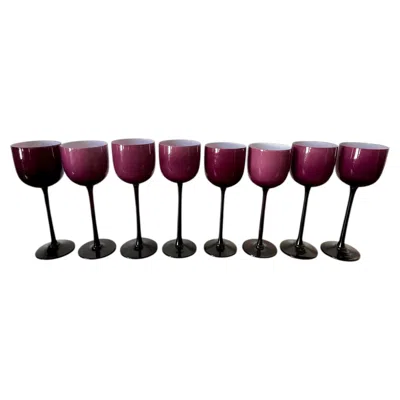 Pre-owned Carlo Moretti Set Of 8  Empoli Cased Glass Plum Wine Glasses In Black