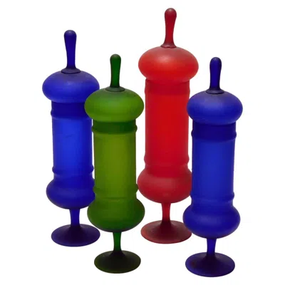 Pre-owned Carlo Moretti Set Of  1960's Satin Glass Apothecary Jars In Purple