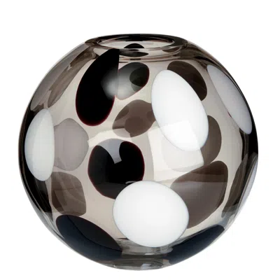 Pre-owned Carlo Moretti Sfera Vase With White, Grey And Black Spots By  In Gray