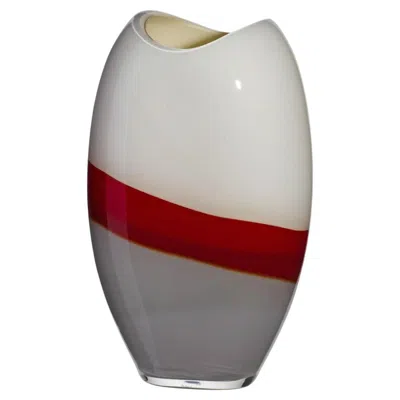 Pre-owned Carlo Moretti Small Ellisse Vase In Grey, Red And Ivory By  In White
