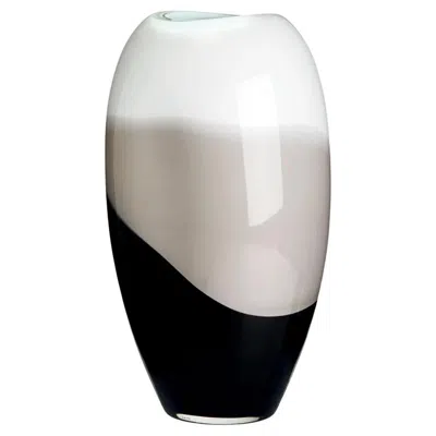 Pre-owned Carlo Moretti Small Ellisse Vase In Ivory, Grey And Black Streaks By  In Gray