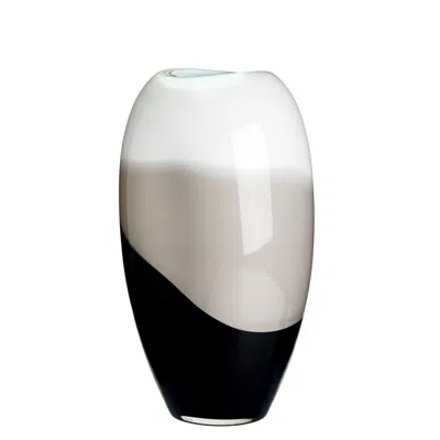 Pre-owned Carlo Moretti Small Ellisse Vase In Ivory, Grey And Black Streaks By  In Gray