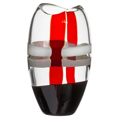 Pre-owned Carlo Moretti Small Ellisse Vase In Ivory, Red, And Black Streaks By