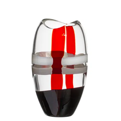 Pre-owned Carlo Moretti Small Ellisse Vase In Ivory, Red, And Black Streaks By