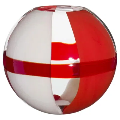 Pre-owned Carlo Moretti Small Sfera Vase In Orange, Red And Ivory By  In White