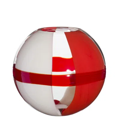 Pre-owned Carlo Moretti Small Sfera Vase In Orange, Red And Ivory By  In White