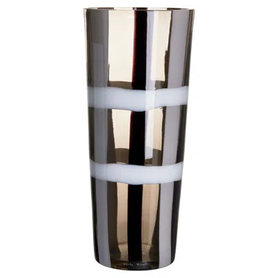 Pre-owned Carlo Moretti Small Troncocono Vase In Grey And White By