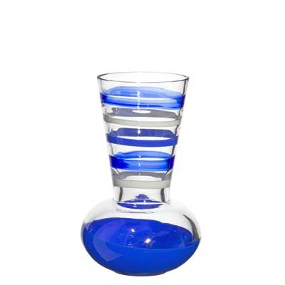 Pre-owned Carlo Moretti Small Troncosfera Vase In Lapis, Ivory And Blue By  In White