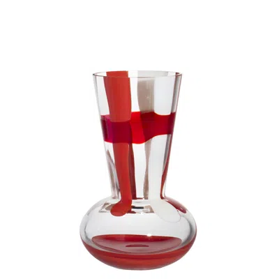 Pre-owned Carlo Moretti Small Troncosfera Vase In Orange, Ivory, And Red By