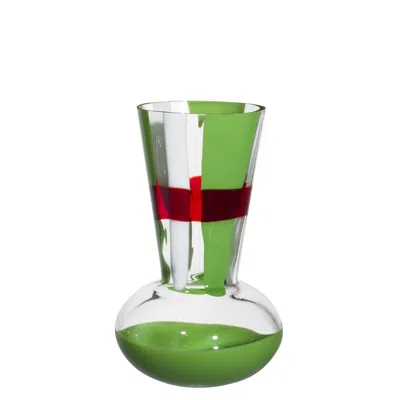 Pre-owned Carlo Moretti Small Troncosfera Vase In Red, Green And White By