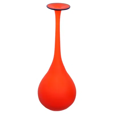 Pre-owned Carlo Moretti Style Italian Translucent Red & Blue Satin Glass Bud Vase Vessel