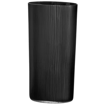 Pre-owned Carlo Moretti Tall Nero Ovale Millemolature  Contemporary Murano Glass Vase In Black