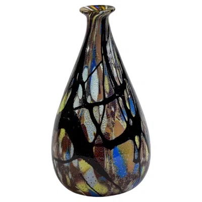 Pre-owned Carlo Moretti Tall Vintage Signed/orig Label  Blue Black Gold White Murano Glass