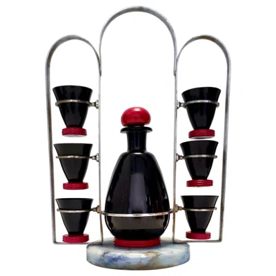 Pre-owned Carlo Moretti Vintage Rare Black And Red Glass Liqueur Drinking Set By Moretti & Nason, Italy