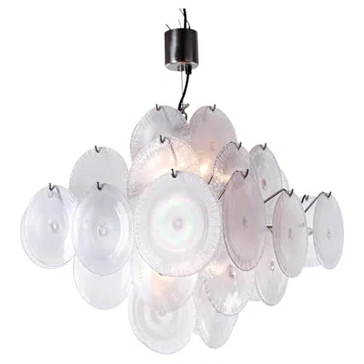 Pre-owned Carlo Nason 1960s Italy Vistosi Chandelier With Iridescent Murano Glass Discs In Transparent