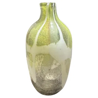 Pre-owned Carlo Nason 1980s Nason Style Modern Green And White Murano Glass Bottle Vase