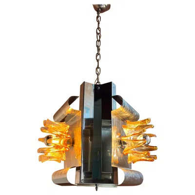 Pre-owned Carlo Nason Exquisite Mazzega Murano Pendant Light By , 1970 In Brown