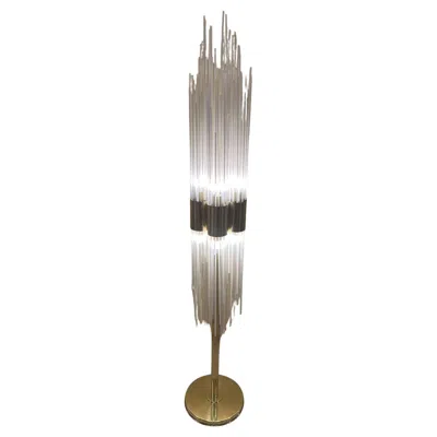 Pre-owned Carlo Nason Floor Lamp Attributed To  1960s Brass And Fountain Of Glass Strands In Transparent
