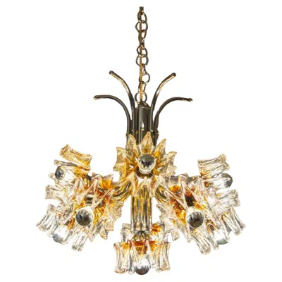 Pre-owned Carlo Nason For Mazzega Chandelier Murano Flowers Lampshades, 1970s In Sand