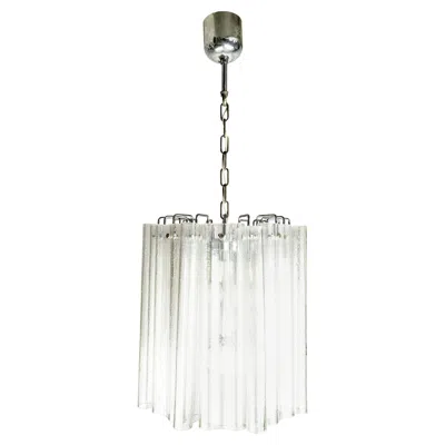 Pre-owned Carlo Nason Large Italian Murano Clear Glass & Chrome Plated Metal 1970s Chandelier