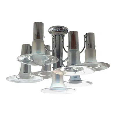 Pre-owned Carlo Nason Murano Glass And Chrome Chandelier In Transparent