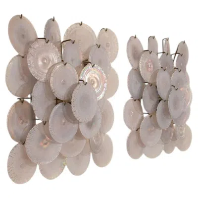 Pre-owned Carlo Nason Pair Of  Mod. 'lp 236' Wall Lamps With Violet Glass Discs, Italy In Purple