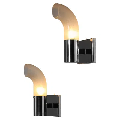 Pre-owned Carlo Nason Pair Of  Sconces In Bubble Glass And Chromed Steel From The 60's In Sand