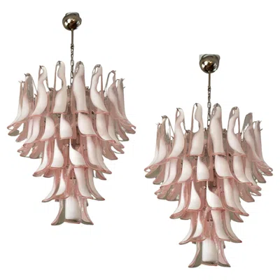 Pre-owned Carlo Nason Pair Of Large Eclectic Pink Murano Chandelier In Flamingo Style