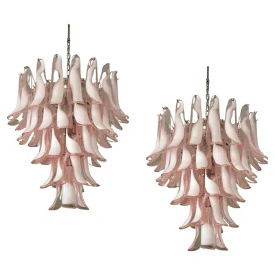 Pre-owned Carlo Nason Pair Of Large Eclectic Pink Murano Chandeliers In Flamingo Style
