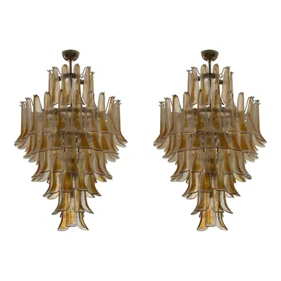 Pre-owned Carlo Nason Pair Of Large Hugh Xl Eclectic Murano Chandeliers Amber Flamingo Style In Brown