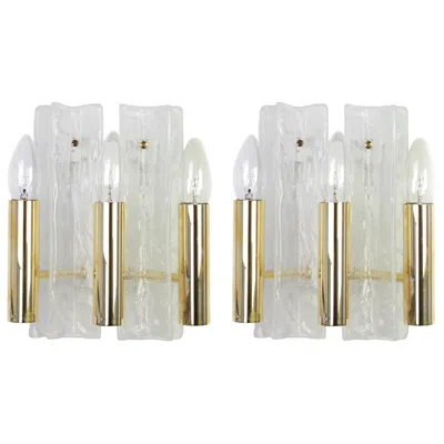 Pre-owned Carlo Nason Pair Of Murano Glass Sconces By Kalmar, Mod Lipizza, Austria, 1960s In Transparent