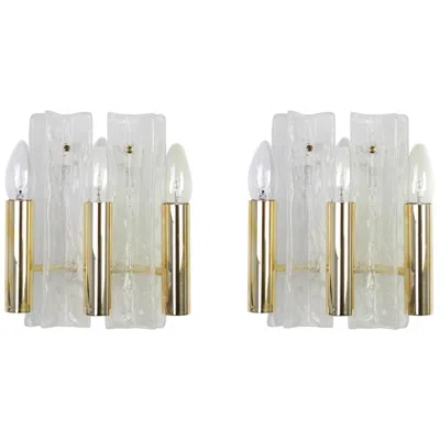 Pre-owned Carlo Nason Pair Of Murano Glass Sconces By Kalmar, Mod Lipizza, Austria, 1960s In Transparent