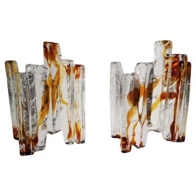 Pre-owned Carlo Nason Pair Of Murano Glass Wall Sconces By  For Mazzega 1960s In Brown