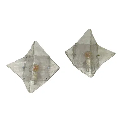Pre-owned Carlo Nason Pair Of Sconces Lp253 Murano Glass By  For Mazzega, Italy, 1970s In Transparent