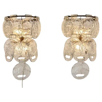 Pre-owned Carlo Nason Pair Of Xxl Mid Century Modern Murano Glass Sconces By  For Mazzega In Beige