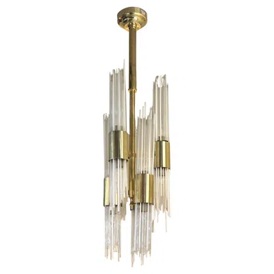 Pre-owned Carlo Nason Rare Brass And Glass Fountain Chandelier Attributed To , Italy, 1960s In Sand