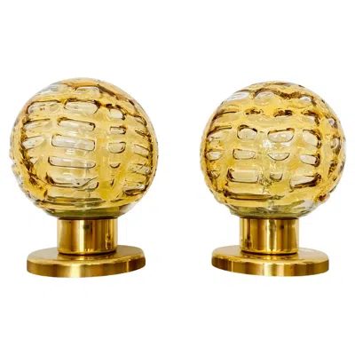 Pre-owned Carlo Nason Set Of 2 Glass Table Lamps From Doria In Orange
