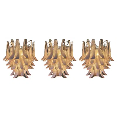 Pre-owned Carlo Nason Set Of 3 Eclectic Pink Murano Chandeliers