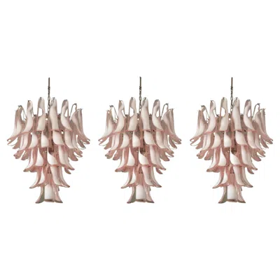 Pre-owned Carlo Nason Set Of 3 Large Eclectic Pink Murano Chandeliers In Flamingo Style