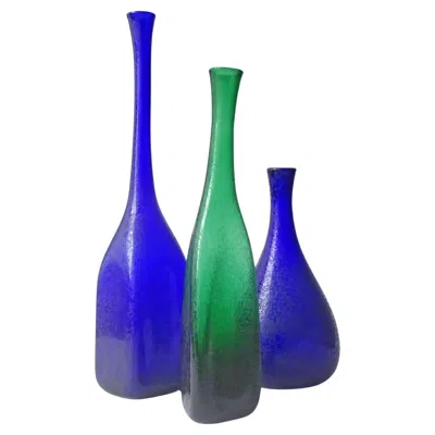 Pre-owned Carlo Nason Set Of Three Corroso Murano Glass Vases For Nason Moretti In Purple
