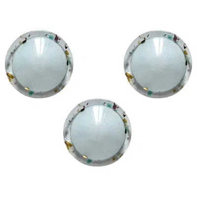 Pre-owned Carlo Nason Set Of Three Italian Vintage Geometric Murano Glass Wall Or Ceiling Flushmounts In Transparent