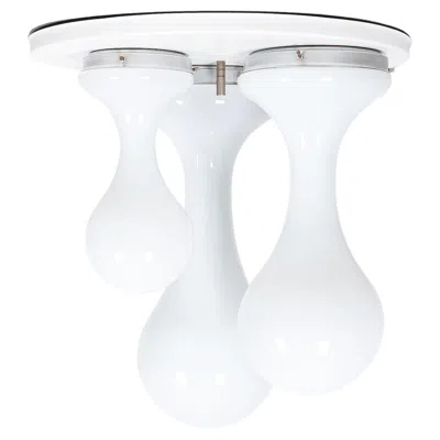Pre-owned Carlo Nason Three Shade Large Opal Glass Flush Mount Lamp, Italy, 1960 In Clear