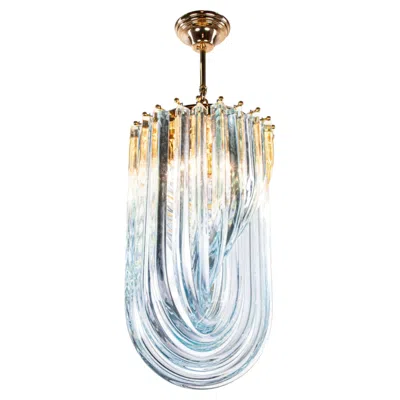 Pre-owned Carlo Nason Triedri Curvati Aquamarine Murano Glass Chandelier By , Venini, Italy In Clear