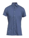 Carlo Pignatelli Man Shirt Slate Blue Size 15 ¾ Cotton, Polyamide, Elastane